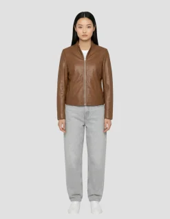 Blouson ajouré marron, cuir d’agneau - MARRON
