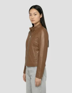Blouson ajouré marron, cuir d’agneau - MARRON