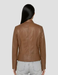 Blouson ajouré marron, cuir d’agneau - MARRON