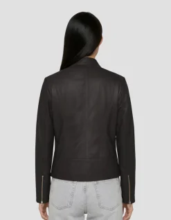 Blouson ajouré noir, cuir d’agneau - NOIR