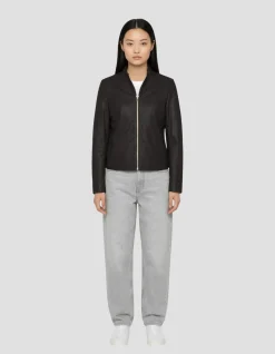 Blouson ajouré noir, cuir d’agneau - NOIR