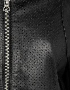 Blouson ajouré noir, cuir d’agneau - NOIR