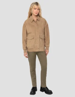 Blouson aviateur beige, coupe oversize, chèvre velours - BEIGE