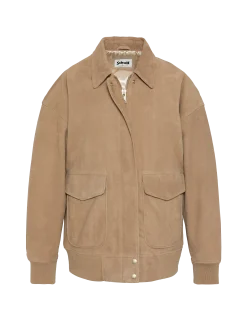 Blouson aviateur beige, coupe oversize, chèvre velours - BEIGE