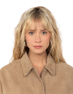 Blouson aviateur beige, coupe oversize, chèvre velours - BEIGE