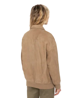 Blouson aviateur beige, coupe oversize, chèvre velours - BEIGE