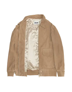 Blouson aviateur beige, coupe oversize, chèvre velours - BEIGE