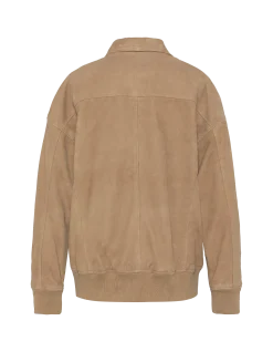 Blouson aviateur beige, coupe oversize, chèvre velours - BEIGE