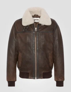 Blouson aviateur marron, cuir d'agneau - MARRON