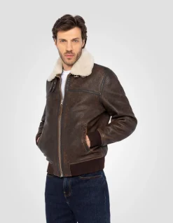 Blouson aviateur marron, cuir d'agneau - MARRON