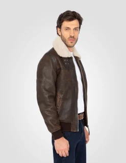 Blouson aviateur marron, cuir d'agneau - MARRON