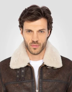 Blouson aviateur marron, cuir d'agneau - MARRON