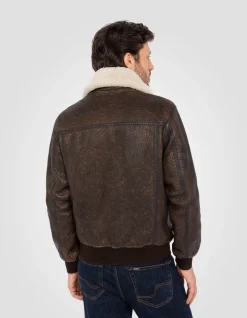 Blouson aviateur marron, cuir d'agneau - MARRON