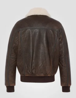 Blouson aviateur marron, cuir d'agneau - MARRON