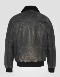 Blouson aviateur noir, cuir d'agneau - NOIR