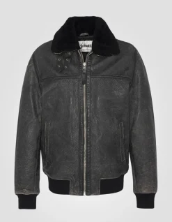 Blouson aviateur noir, cuir d'agneau - NOIR