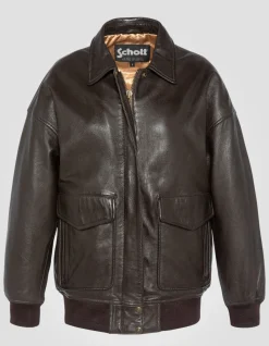 Blouson aviateur souple marron coupe boyfriend, cuir d'agneau lavé - MARRON