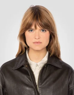 Blouson aviateur souple marron coupe boyfriend, cuir d'agneau lavé - MARRON