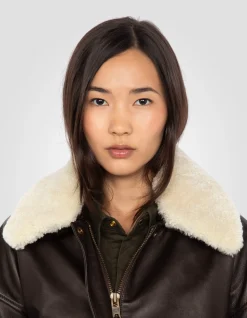 Blouson aviateur souple marron coupe boyfriend, cuir d'agneau - MARRON