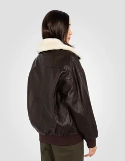 Blouson aviateur souple marron coupe boyfriend, cuir d'agneau - MARRON