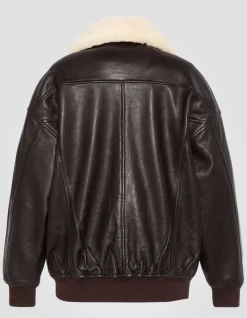 Blouson aviateur souple marron coupe boyfriend, cuir d'agneau - MARRON