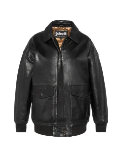 Blouson aviateur souple noir coupe boyfriend, cuir d'agneau lavé - NOIR