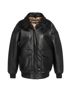 Blouson aviateur souple noir coupe boyfriend, cuir d'agneau - NOIR