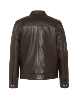Blouson biker marron, cuir d'agneau - MARRON