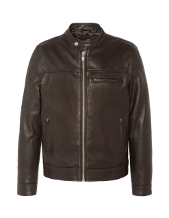 Blouson biker marron, cuir d'agneau - MARRON