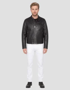 Blouson biker noir, cuir d'agneau - NOIR