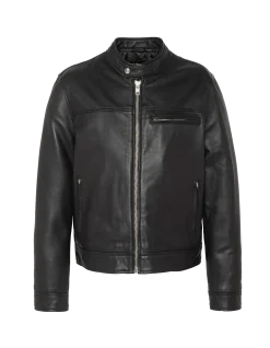 Blouson biker noir, cuir d'agneau - NOIR