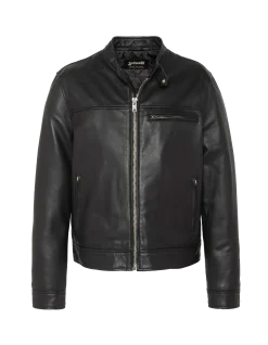 Blouson biker noir, cuir d'agneau - NOIR
