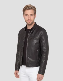Blouson biker noir, cuir d'agneau - NOIR