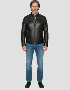 Blouson biker noir, cuir d'agneau - NOIR