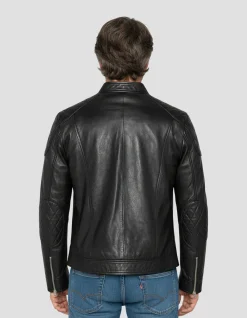 Blouson biker noir, cuir d'agneau - NOIR