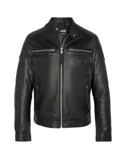 Blouson biker noir, cuir d'agneau - NOIR