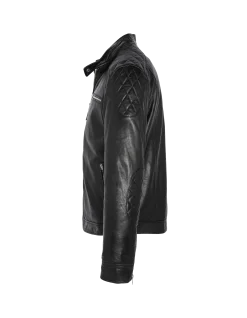 Blouson biker noir, cuir d'agneau - NOIR