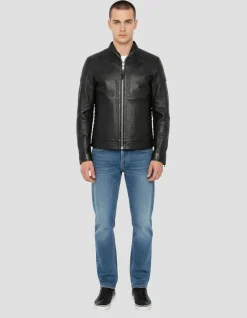 Blouson biker noir, cuir d'agneau - NOIR