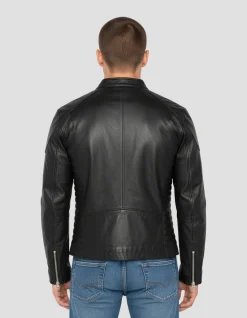 Blouson biker noir, cuir d'agneau - NOIR