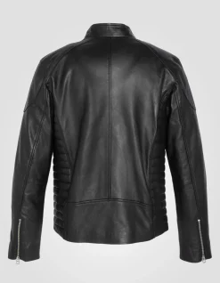 Blouson biker noir, cuir d'agneau - NOIR