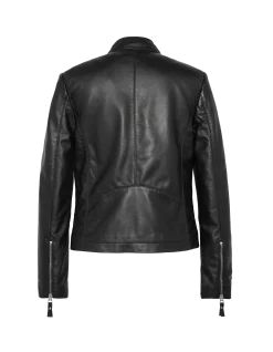 Blouson biker noir, cuir d'agneau - NOIR