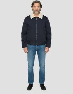 Blouson bleu marine avec col sherpa amovible - MARINE