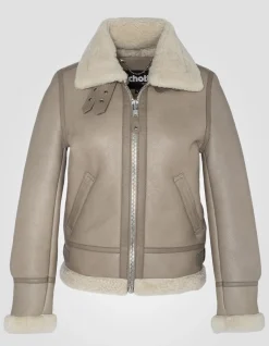 Blouson bombardier B-3 beige clair, cuir de mouton, grande taille - BEIGE CLAIR