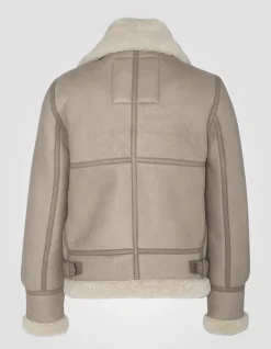 Blouson bombardier B-3 beige clair, cuir de mouton, grande taille - BEIGE CLAIR