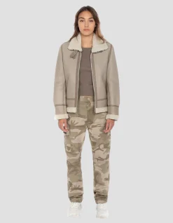 Blouson bombardier B-3 beige clair, cuir de mouton - BEIGE CLAIR