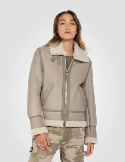 Blouson bombardier B-3 beige clair, cuir de mouton - BEIGE CLAIR