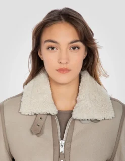 Blouson bombardier B-3 beige clair, cuir de mouton - BEIGE CLAIR