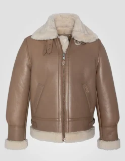 Blouson bombardier B-3 beige, cuir de mouton, grande taille - BEIGE