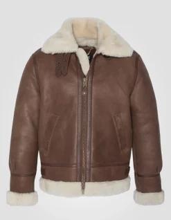 Blouson bombardier B-3 cognac, cuir de mouton, grande taille - COGNAC