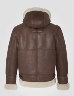 Blouson bombardier B-3 cognac à capuche, cuir de mouton, grande taille - COGNAC